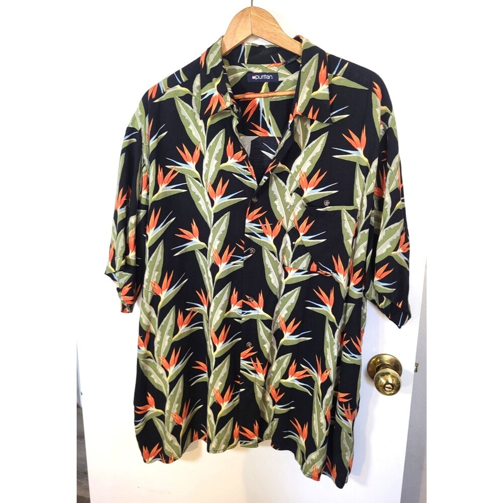 Puritan Mens Button Down Hawaiian Tropical Paradise Vacation Party shirt 2XL